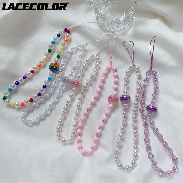 Acrylic Beads Mobile Phone Charm Strap Cord Rope Glitter Shining Rainbow  Lollipop Ball Lanyard Wrist Chain Gift For Women Girls - AliExpress